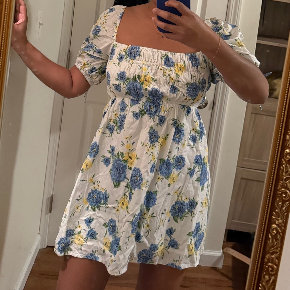 faithfull the brand floral mini dress with puff sleeves